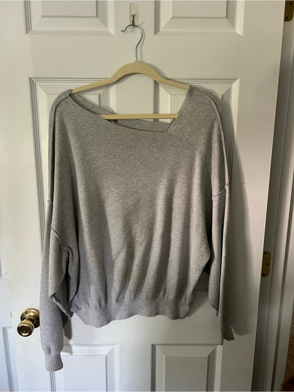 Free People Gray Off-Shoulder Pullover Sweater